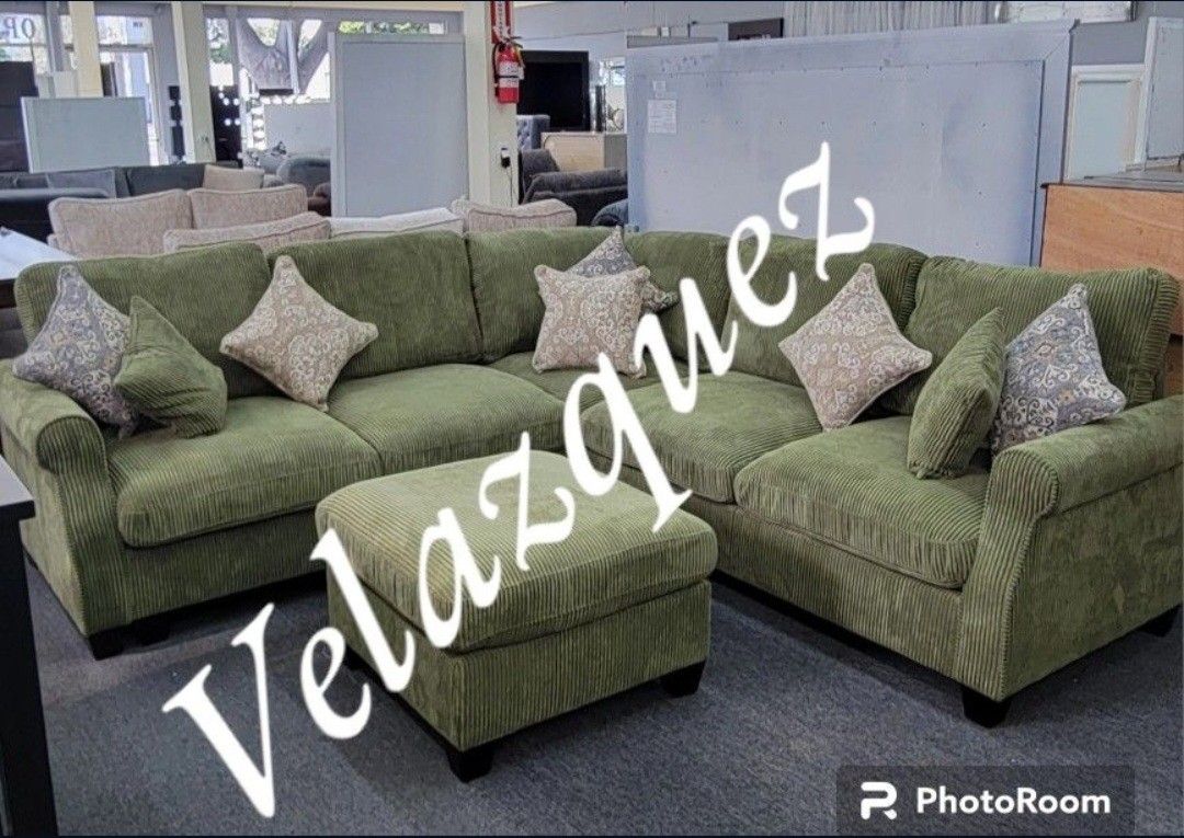 ✅️✅️4 pc fog grey corduroy fabric sectional sofa with double chaise✅️✅️