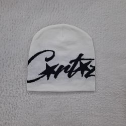 White Corteiz beanie with black logo