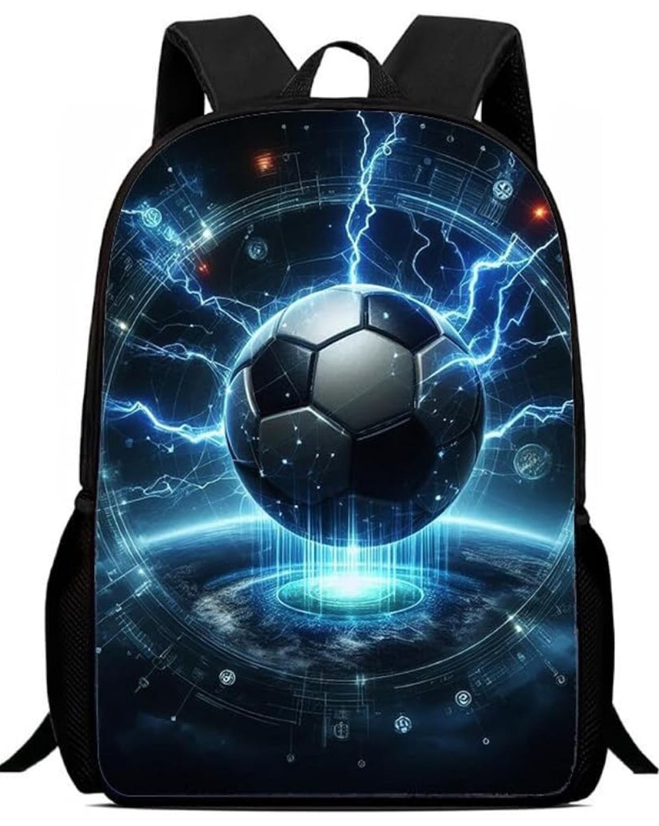 Water and Fire in Soccer Pattern Printed Backpack, Cool Soccer Printed Backpack, Multi Purpose Backpacks (#10, 17in)