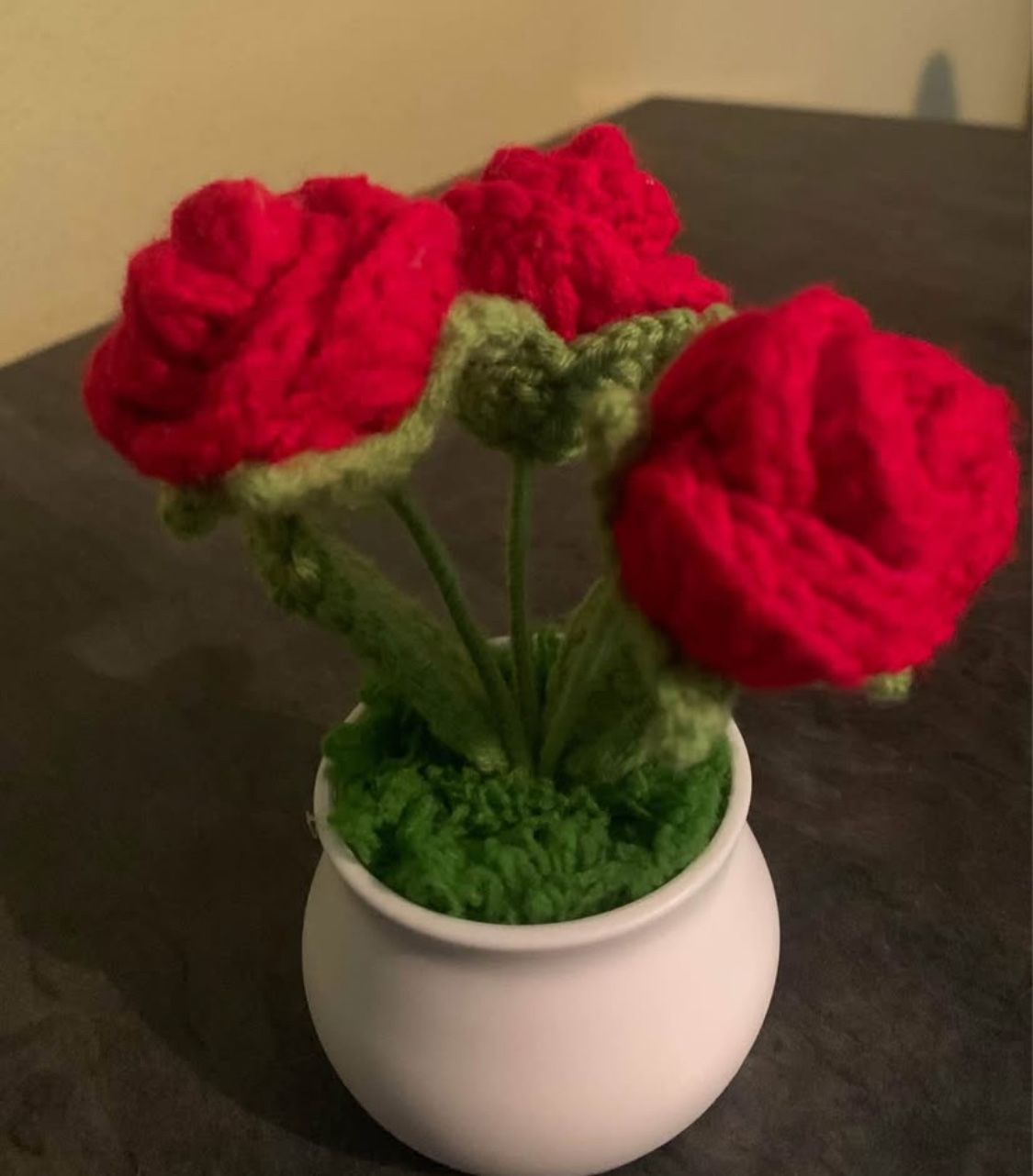 Mini Crochet Flowers With Pot - Red Rose