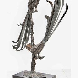 Vintage Bronze - Parrots Pewter Statue 31” 