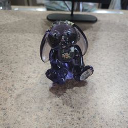 Fenton Art Glass amethyst purple hand-painted lop-eared bunny figurine. 