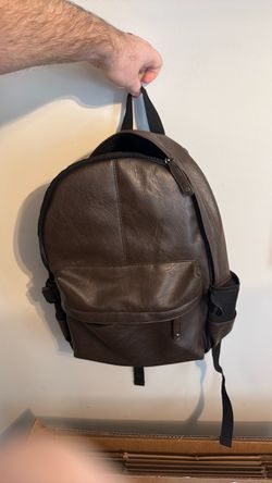 Faux Leather Backpack with Padded Laptop Pocket - Brown
