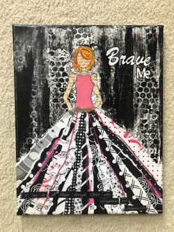 Girls Canvas Picture Art Print Christian Inspirational Brave Me Pink Princess Scripture Mixed Media