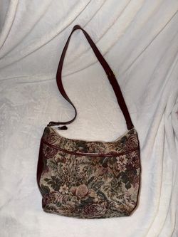 Vintage Etienne Aigner Leather & Floral Tapestry Purse Shoulder Bag Crossbody