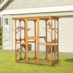 Endark 72-Inch Large Wooden Outdoor Catio - Includes Platforms & Cozy Condos with Waterproof Roof