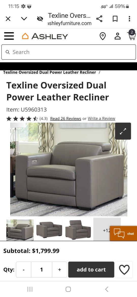 Ashley Signature Texline Theater Chairs New!