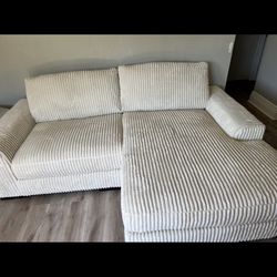 Living Spaces Ivory Corduroy Couch For Sale 