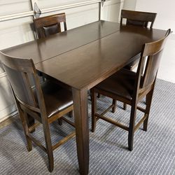 5-PC SLEEK BROWN FINISH HIGH TOP DINING SET (TABLE AND 4 PADDED CHAIRS)
