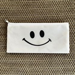 Smiley Face Zipper Pouch Case Pen Pencil Cosmetic Bag White Non-Woven Fabric