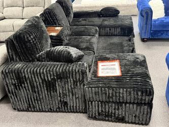 Corduroy sectional with storage & pull out bed