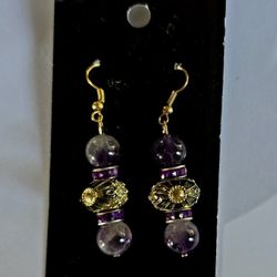 ARTESAN DESIGN ORIGINAL AMETHYST CATS EYE RHINESTONE CHARM SWING EARRINGS