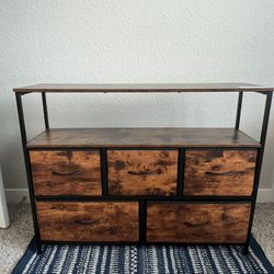 Rustic Brown Fabric 5-Drawer Dresser
