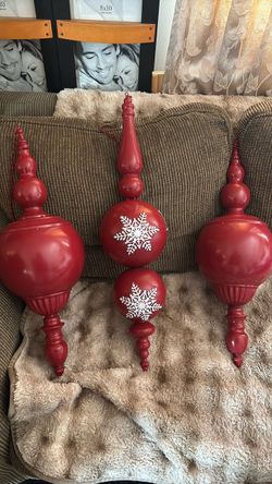 Large Red Christmas Ornaments Set of 3