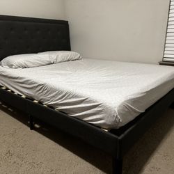 Queen Bed Frame And Mattress, Dark Grey Tufted, Upholstered Bed Frame