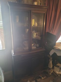 Dark Wood China Cabinet with Glass Doors