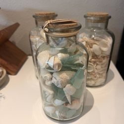 Coastal Beach Decor - Glass Jars Filled with Shells