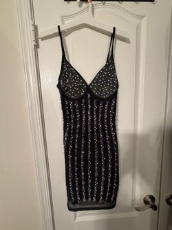 Black Pearl Embellished Mini Bodycon Dress