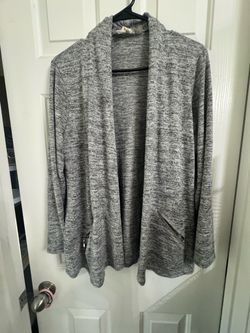 Gray Open-Front Cardigan with Zip Pockets