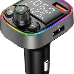 AUX USB C Bluetooth Car Adapter, Wireless Handsfree Call, Plug for FM Transmitter Radio Receiver, QC3.0 & Type-C USB Car Charger Port, 7 Color Backlit