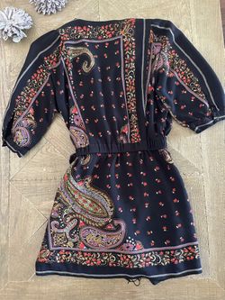 Zara Black multi-color Floral & Paisley Print with Tasseled Accent Dress