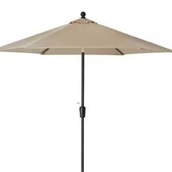 Hampton Bay 9 ft. Aluminum Market Crank and Tilt Patio Umbrella in Riverbed Taupe

