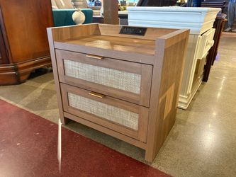 Bohemian Light Oak 2-Drawer Nightstand with Electrical Outlet