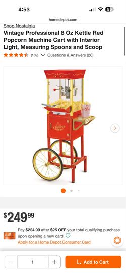 Shop Nostalgia Vintage Professional 8 Oz Kettle Red Popcorn Machine Cart with Interior Light, Measuring Spoons and Scoop