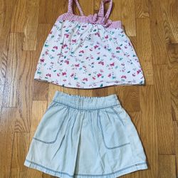 Girls Matching Set Sz 4/5 :Peek Light Blue Denim Skirt & Gymboree Adjustable Strap Top 