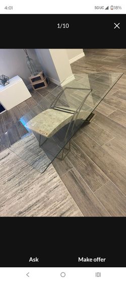 Glass Top Coffee Table with Stone Base