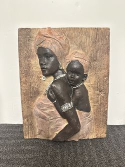 Large African Mother & Child Wall Relief Plaque 25” Resin Sculpture Ethnic 