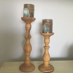 All Wood Pillar/Candle Holders and Paradise Waters Candles