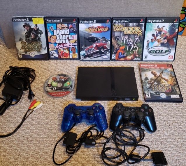 Sony Playstation 2 Slim Ps2 SCPH-75001 Console Bundle Lot With Games Tested
