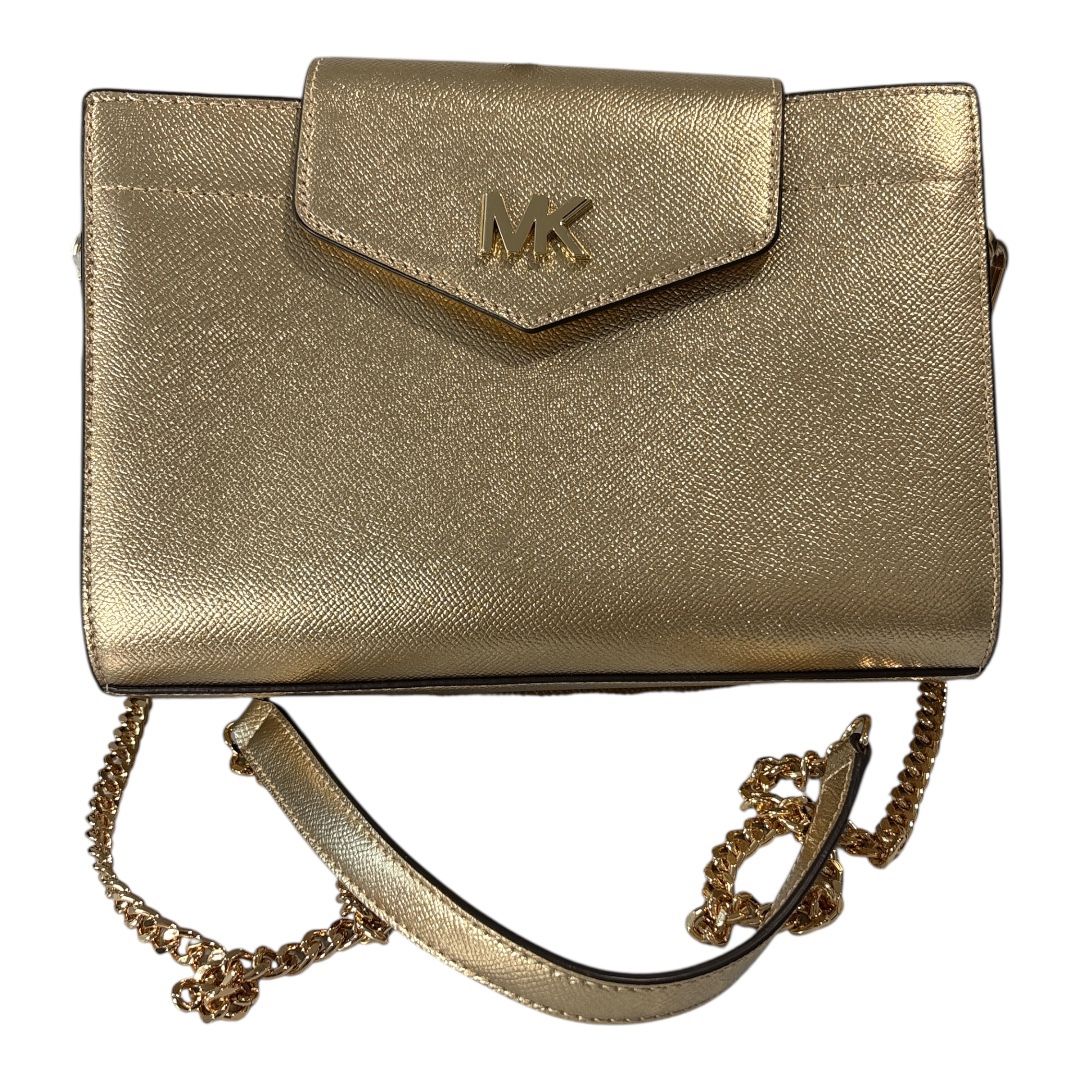 NWT Michael Kors Large Pale Gold Leather Crossbody Clutch Purse Metallic