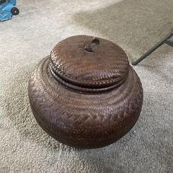 Vintage Handwoven Lidded Basket
