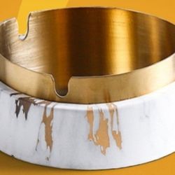 GODINGER Ceramic & S.S. Stainless Steel White Ashtray