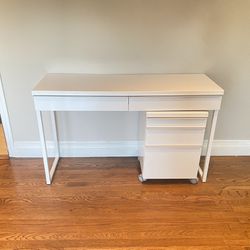 IKEA BESTA BURS High Gloss White Desk and Drawer Unit Set 