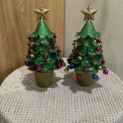 Amazing Vintage Glittery Christmas Trees With Colorful Bells