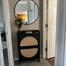 Entry / Small Cabinet With Shoe Storage + Circle Mirror