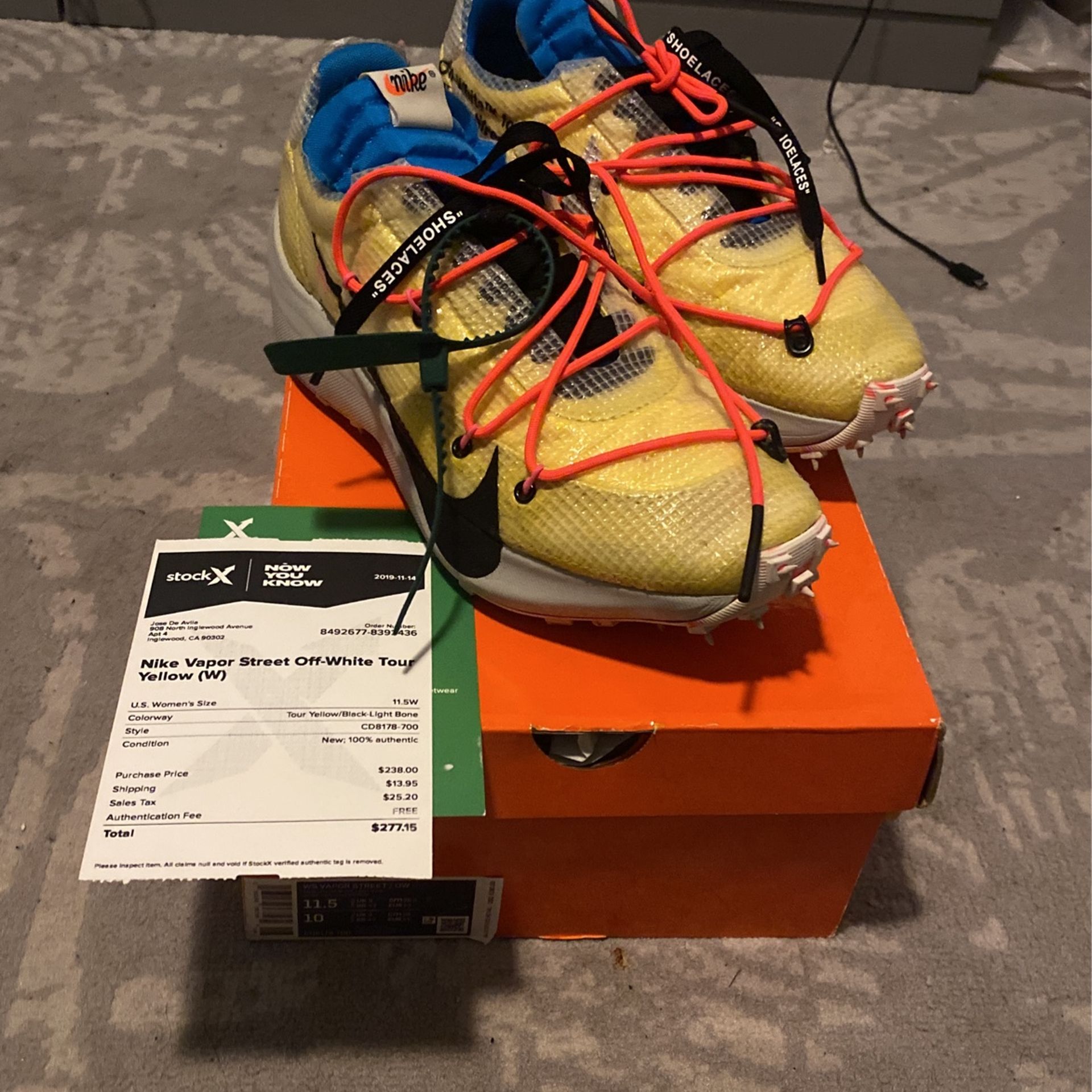Nike Vapor Street Off-White Tour Yellow 11.5 W