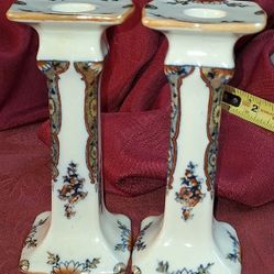 Rare Antique Royal Doulton Pair 6 1/2 Inches Tall Candlesticks "Pomona" Pattern c1920 Rd. No. 508241 Signed by Artist T11S074