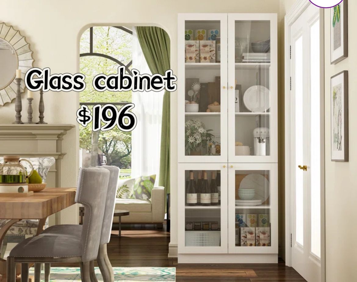 😀 31.5''W Dining Cabinet With Transparent Glass Cabinet Door