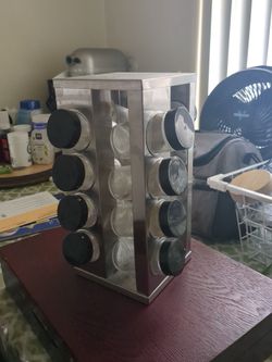 Rotating Stainless Steel Spice Rack with Jars