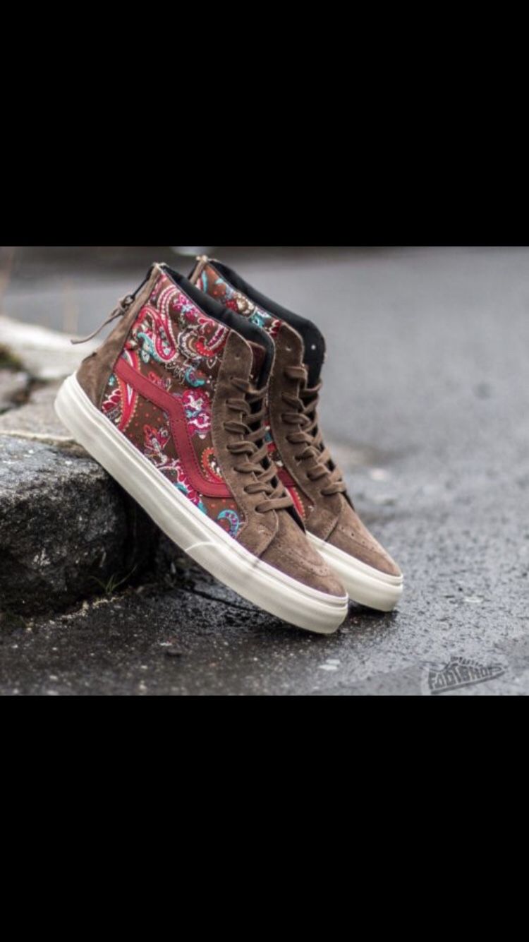 Vans Sk8 Hi Sk8hi Classic Paisley Print Brown Maroon Cream Zipper
