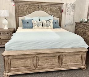 Klaussner Cardoso French Country Carved Wood Upholstered Queen Headboard & Footboard ONLY