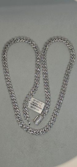 925 Sterling Silver Tight Link Monaco Chain With Genuine Moissanite 24 Inch 8 MM 75 Grams 20 Carats