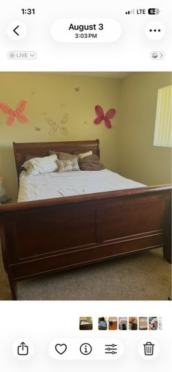 Cherry Wood Sleigh Bed Frame