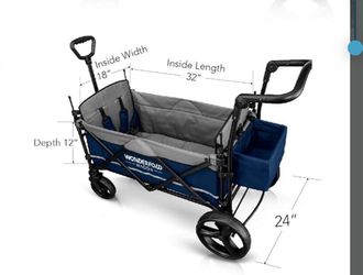 WONDERFOLD X2 Push & Pull Stroller Wagon (2 Seater) - Collapsible Wagon Stroller with 5-Point Seatbelt Harnesses, Push & Pull Handles & Removable Sun 