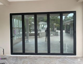 144x80 Black Aluminum Bi-Fold Glass Patio Door – Large 5 Panel, 5L&5R