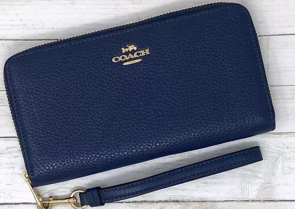Coach Long Zip Around Wallet Cobalt Blue Leather C4451